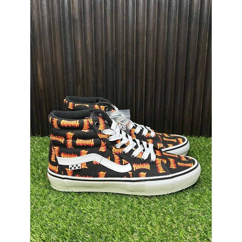 Size 9.5 - Thrasher x Vans Skate Sk8- High Allover Thrasher Logo VN0A5FCCBML